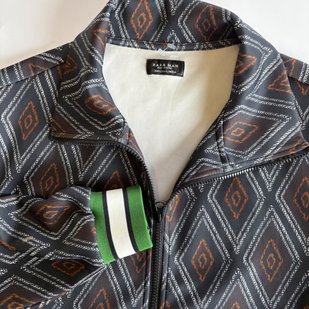 Zara Man Men's Large Diamond Pattern Full Zip Lightweight Track Jacket Rare‎